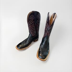 LUCCHESE CURRENT MODEL MENS SMOOTH OSTRICH BELLY BOOTS SIZE 10 CHERRY RED BLACK